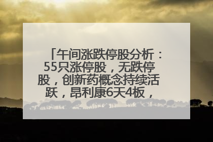 午间涨跌停股分析：55只涨停股，无跌停股，创新药概念持续活跃，昂利康6天4板，众生药业2连板