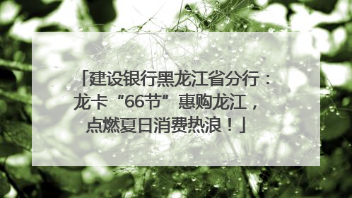 建设银行黑龙江省分行：龙卡“66节”惠购龙江，点燃夏日消费热浪！